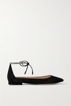 Crystal-embellished Suede Point-toe Flats - Black