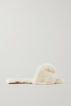 Foxy Pompom-embellished Shearling Slides - Cream