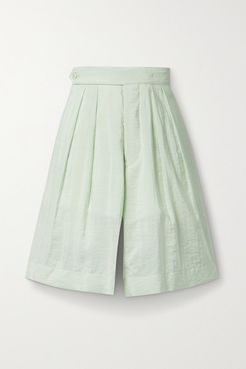 2 Moncler 1952 Pleated Silk-blend Satin Shorts - Gray green