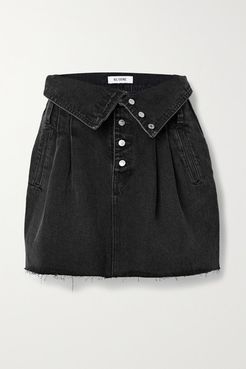 80s Fold-over Denim Mini Skirt - Black