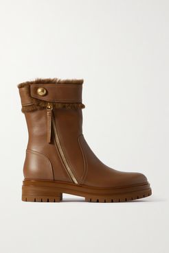 Montreal Shearling-trimmed Leather Ankle Boots - Tan