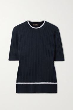 Benat Ribbed Cashmere And Silk-blend Top - Midnight blue