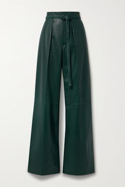 Kyle Alabama Belted Leather Wide-leg Pants - Dark green