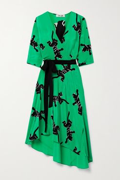 Eloise Asymmetric Printed Silk Crepe De Chine Wrap Dress - Green