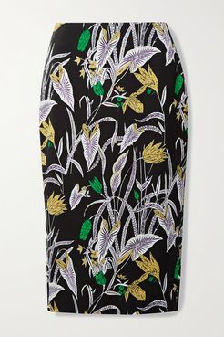 Kara Printed Crepe Midi Skirt - Black