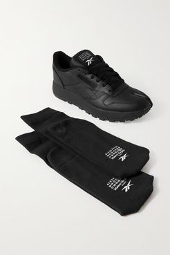 Maison Margiela Tabi Split-toe Leather Sneakers And Cotton-blend Socks Set - Black