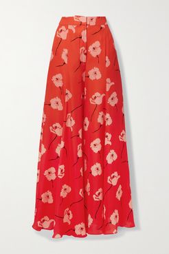 Floral-print Silk-georgette Wide-leg Pants - Orange