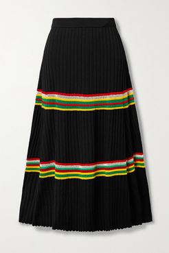 Saint Ann Crochet-trimmed Ribbed-knit Midi Skirt - Black