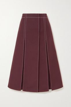 Savanna Pleated Twill Midi Skirt - Burgundy