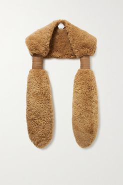 Padded Leather-trimmed Shearling Stole - Camel