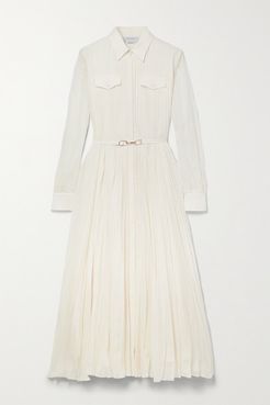 Erella Belted Pleated Cotton And Silk-blend Shirt Dress - Ivory