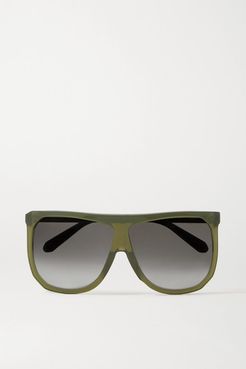 Filipa Oversized D-frame Acetate Sunglasses - Dark green