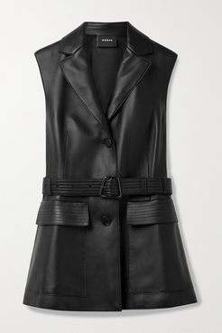 Natalina Belted Leather Vest - Black