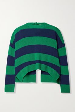 Open-back Striped Wool And Cashmere-blend Sweater - Green
