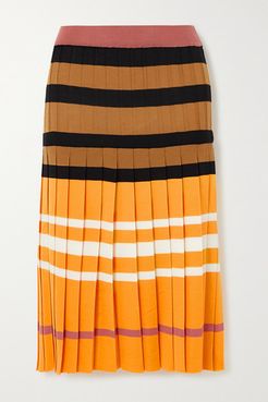 Pleated Striped Wool Skirt - Yellow
