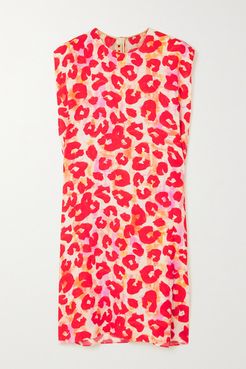 Leopard-print Crepe Mini Dress - Red