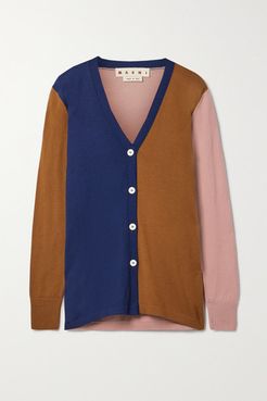 Color-block Wool Cardigan - Blue