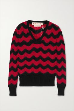 Striped Pointelle-knit Cotton-blend Sweater - Black