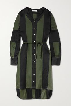 Genius Striped Satin Dress - Dark green