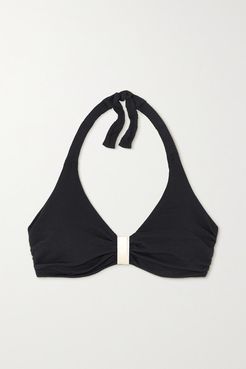 Provence Embellished Stretch-piqué Halterneck Bikini Top - Black