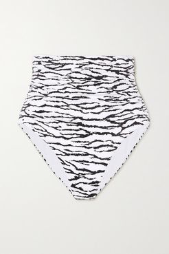 Lyon Tiger-print Ruched Bikini Briefs - White