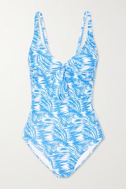 Lisbon Tie-front Printed Underwired Swimsuit - Light blue