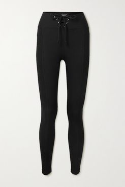 Football Lace-up Ribbed Stretch-jersey Leggings - Black