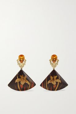 Marquetry 18-karat Gold, Wood, Citrine And Diamond Earrings