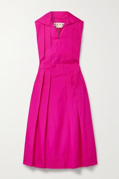 Pleated Cotton-poplin Midi Dress - Fuchsia