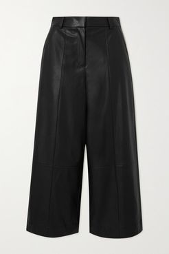 Faux Leather Wide-leg Pants - Black