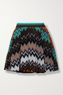 Metallic Crochet-knit Mini Skirt - Black