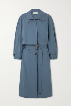 Pleated Cotton-blend Trench Coat - Blue