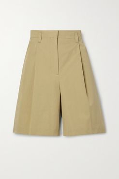 Pleated Cotton-blend Twill Shorts - Beige