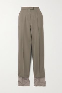 Layered Wool And Organza Straight-leg Pants - Army green