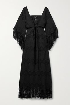 Francesca Fringed Embroidered Cotton-blend Maxi Dress - Black