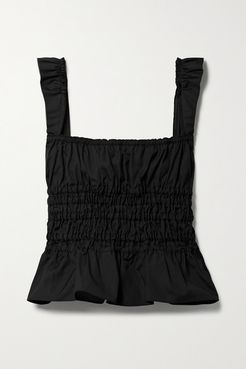 Silvia Cropped Shirred Cotton-poplin Top - Black