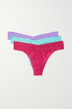 Net Sustain Signature Set Of Three Stretch-lace Thongs - Red