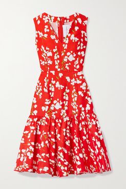 Floral-print Cotton And Silk-blend Dress - Tomato red