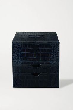 Mara Croc-effect Leather Cosmetics Case - Navy