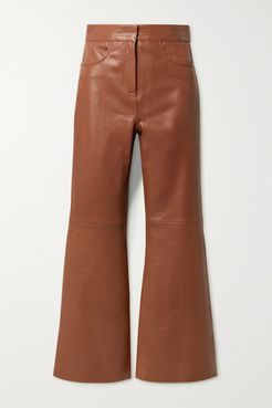 Eudora Leather Flared Pants - Camel