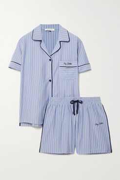 Net Sustain Embroidered Striped Organic Cotton-jersey Pajama Set - Blue