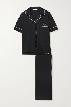 Net Sustain Embroidered Brushed Organic Cotton-jersey Pajama Set - Black