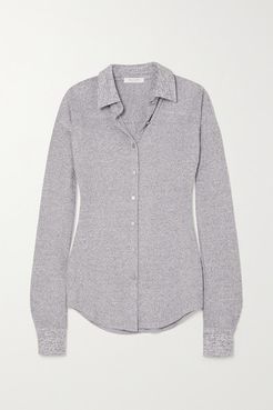 Ribbed Mélange Stretch-knit Shirt - Light gray