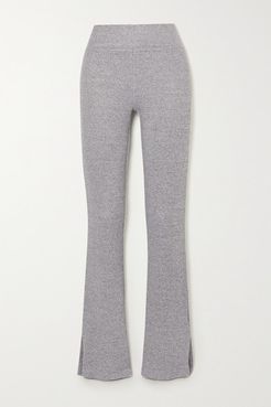 Ribbed Mélange Stretch-knit Flared Pants - Light gray