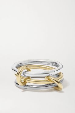 Fauna Set Of Three 18-karat Yellow, Blackened Gold And Sterling Silver Rings