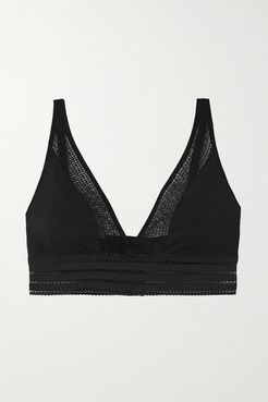 Jolie Stretch-mesh And Organic Cotton-jersey Soft-cup Triangle Bra - Black