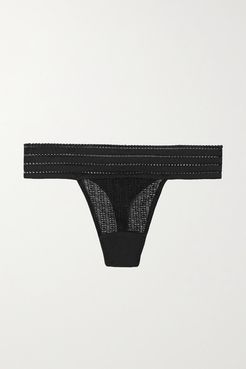 Jolie Stretch-mesh And Organic Cotton-jersey Thong - Black