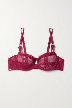 Tailor Tulle And Lace Underwired Soft-cup Balconette Bra - Claret