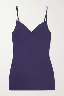 Satin-trimmed Mercerized Cotton Camisole - Navy