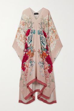 Floral-print Silk-georgette Kaftan - Pastel pink